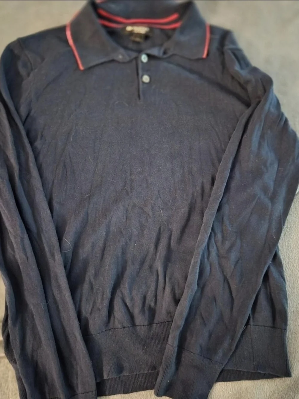 Banana Republic Navy Long-Sleeve Polo with Red Trim